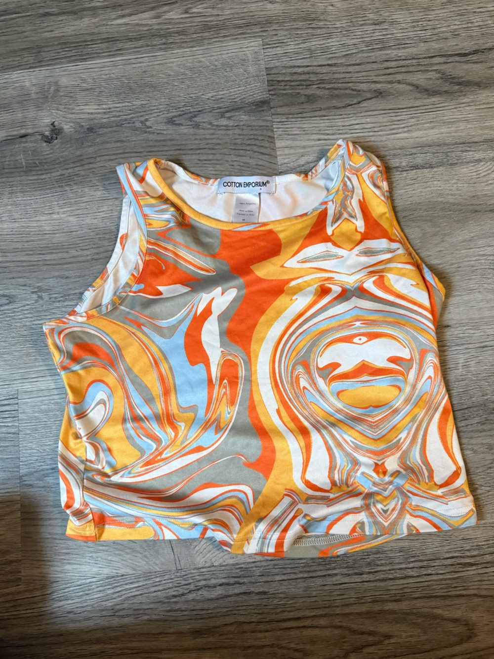 Cotton On Body Marble Swirl Crop Tank - Orange, Yellow, White, Light Blue